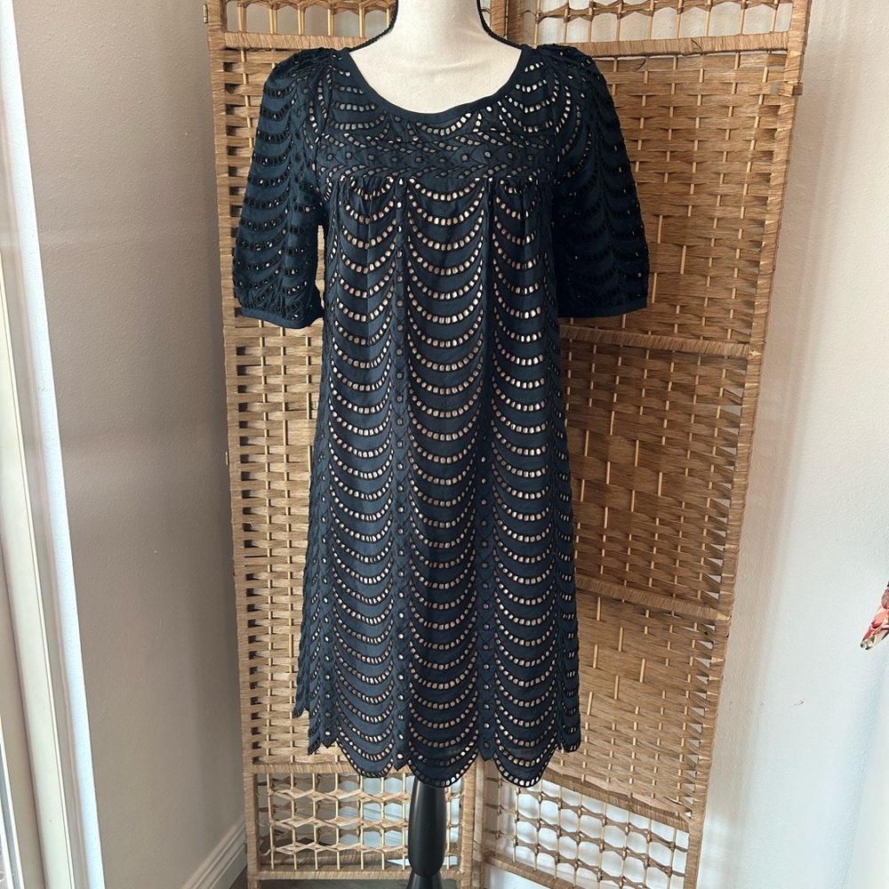 Marc by Marc Jacobs Black Eyelet Short Sleeve A-Line Dress